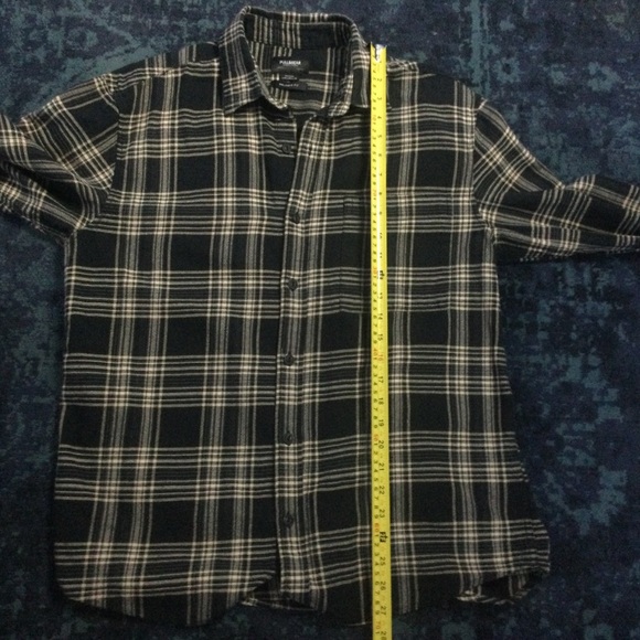 Pull & Bear Plaid Shirt Men's Button Up Medium Cotton Black and tan 40" Chest - Picture 15 of 16
